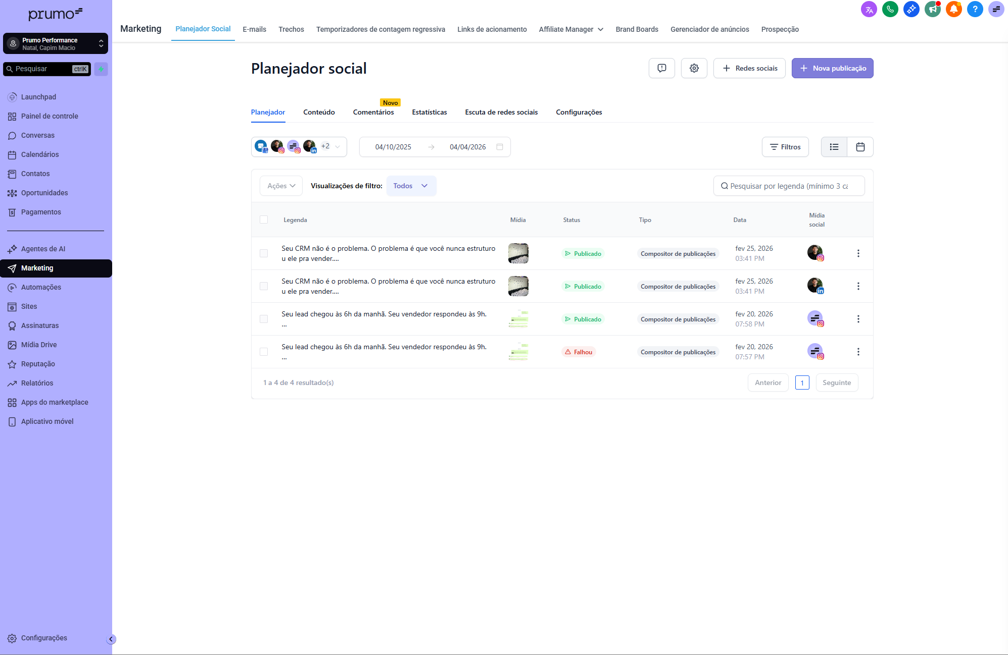 Planejador de Conteúdo Prumo CRM